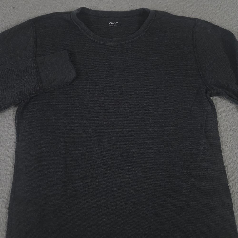 VINTAGE Gap Shirt Mens M Black Waffle-Knit Crewneck Thermal Long-Sleeve 00s